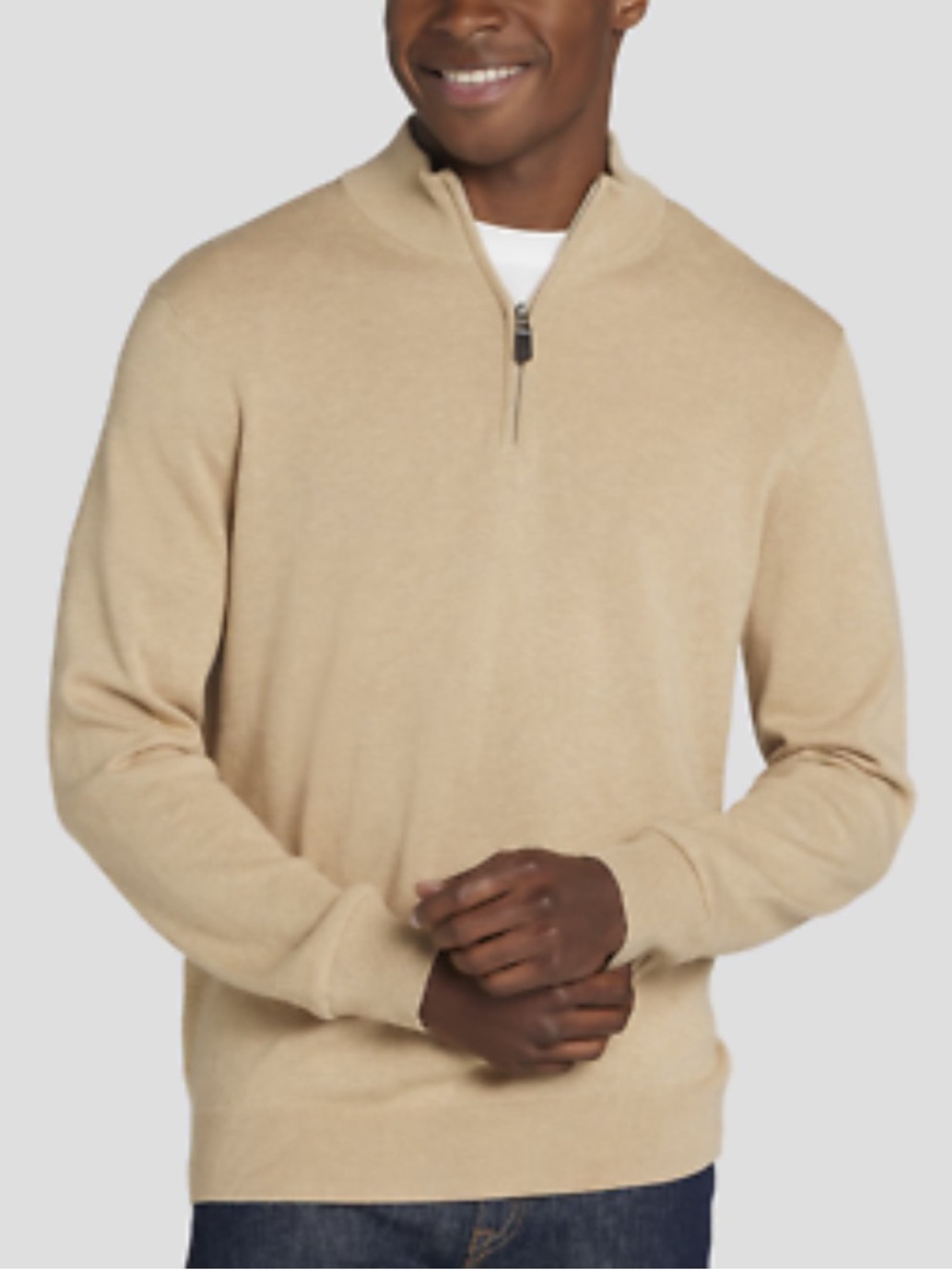 JOSEPH ABBOUD PIMA COTTON Men’s Quarter Zip Sweater Size XXL Tan Quiet Luxury